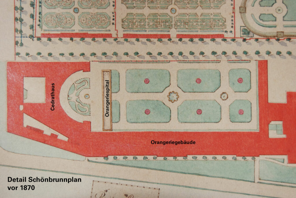 Ausschnitt aus einem Plan des Schlossparks Schönbrunn von um 1870